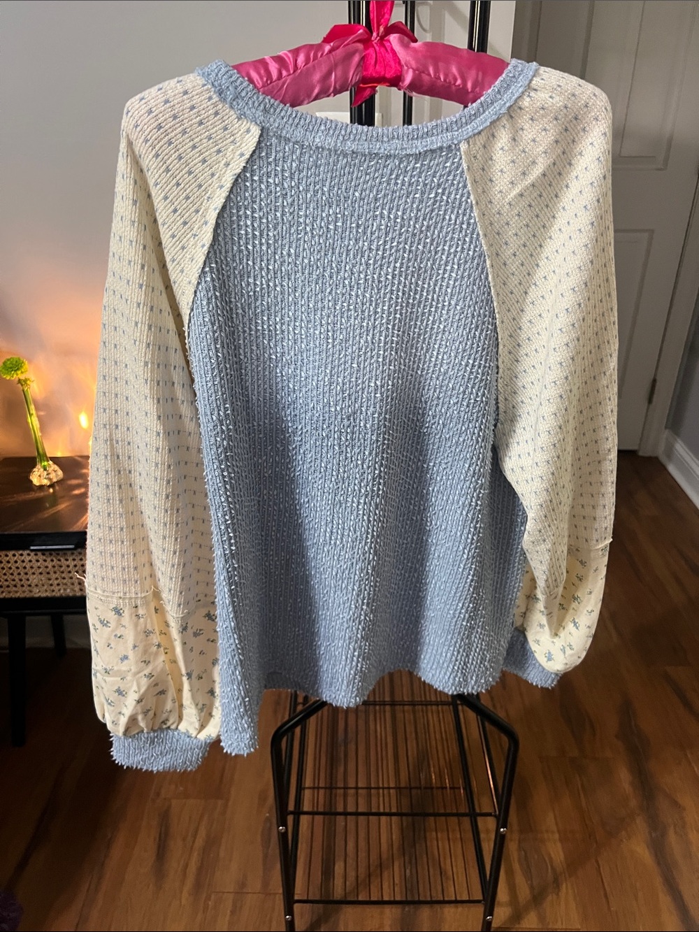 Newin Women's Light Blue and Cream Mixed-Knit Sweater - Picture 7 of 7